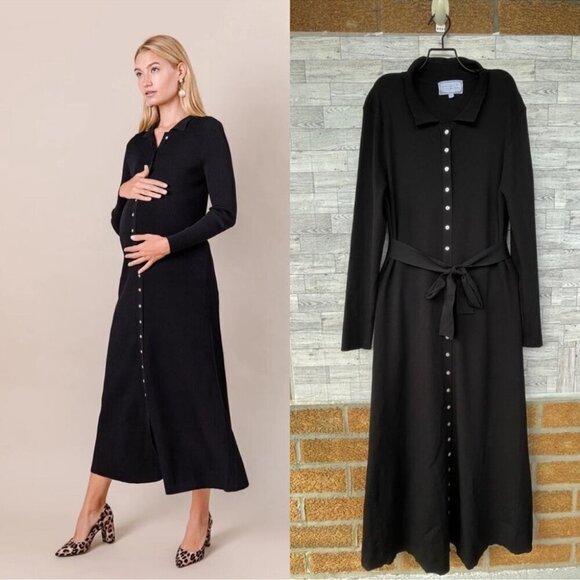 APPARALEL KNIT BUTTON DOWN MAXI DRESS IN BLACK XXL - Picture 3 of 16